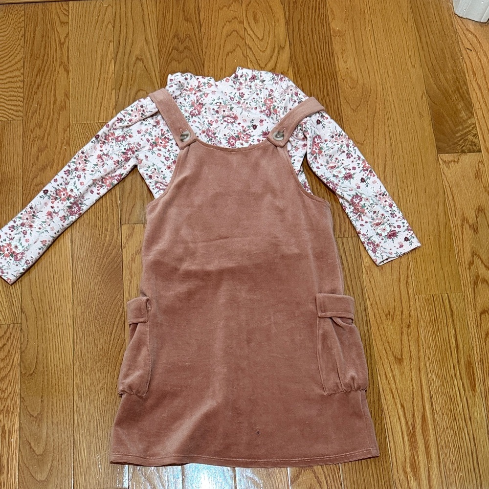 Bonnie Jean Pink Floral Overall Dress Set size 8